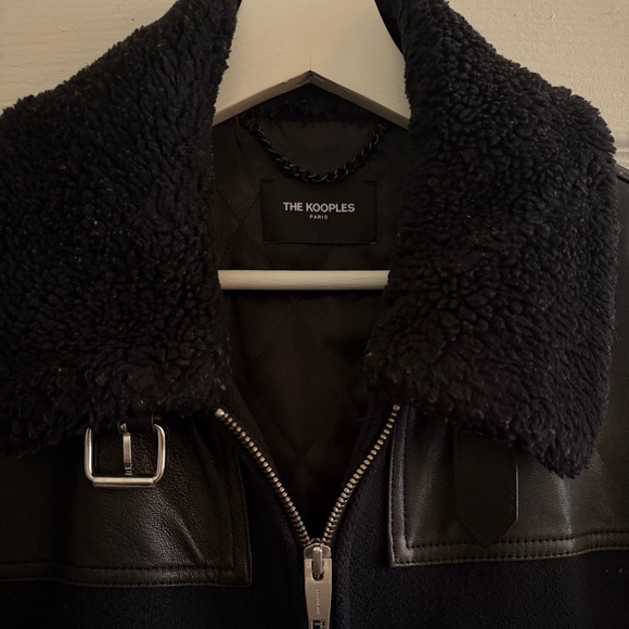 The Kooples Wool Jacket with Shearling Collar - Picture 2 of 11
